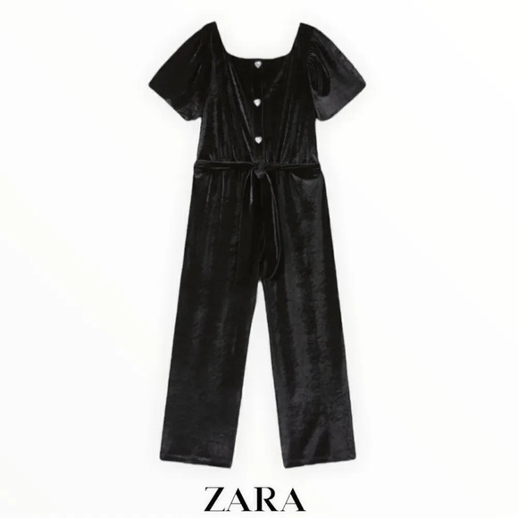 ZARA Kids | Black | VELVET JUMPSUIT - Picture 1 of 5